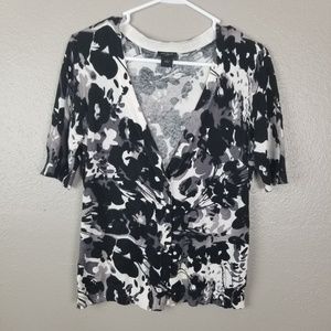 Ann Taylor Short Sleeve Black Gray White Cardigan